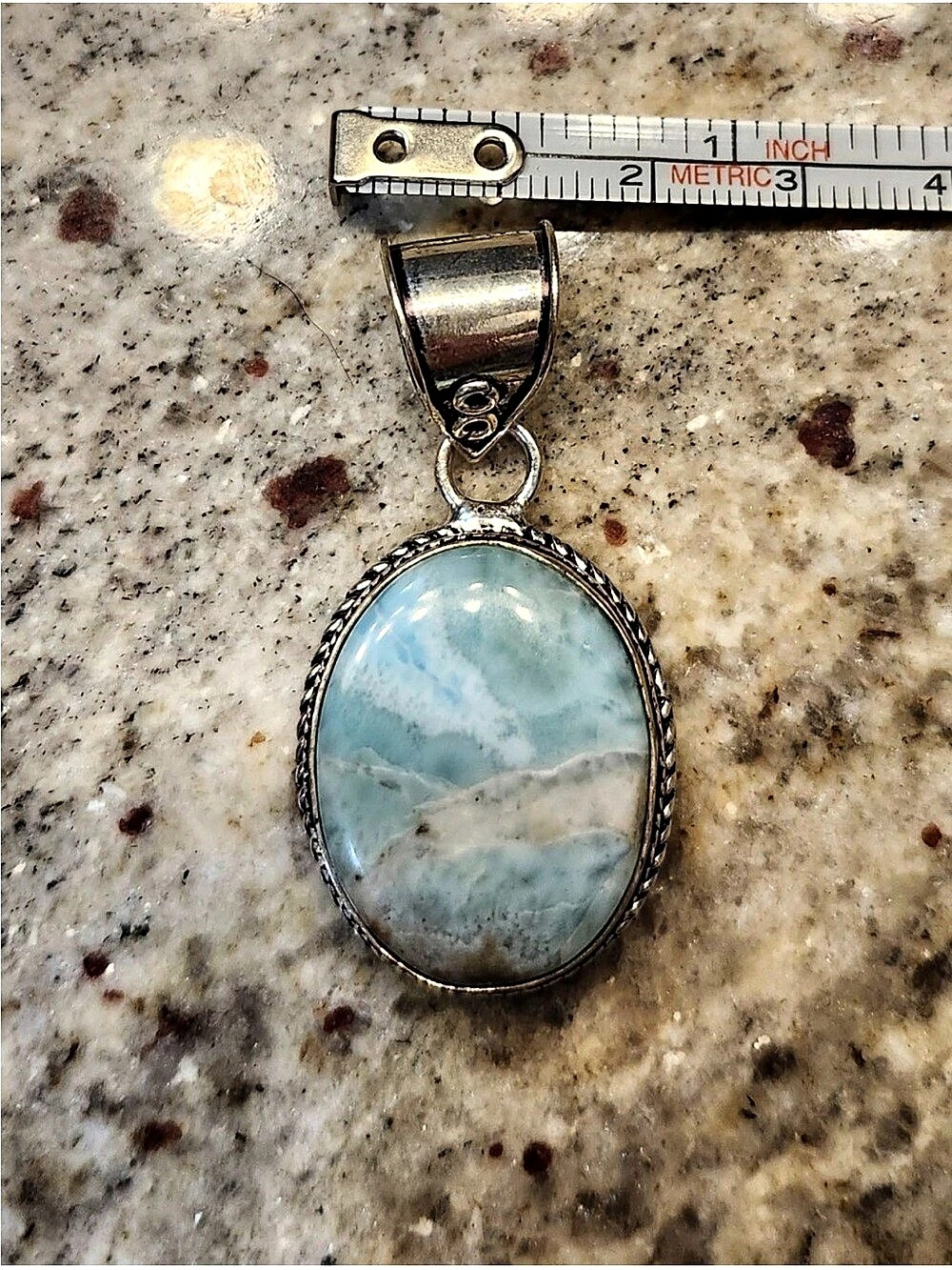 LARIMAR 925 Sterling Silver Larimar Oval Pendant